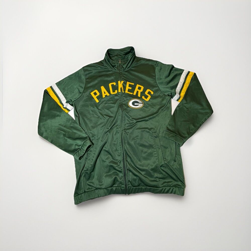 Green Bay Packers NFL Track Jacket Mens Large Full Zip Green Retro Logo